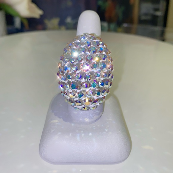 Large Crystal Statement Ring For Women Embellished With Aurora Borealis Crystals - Picture 7 of 10